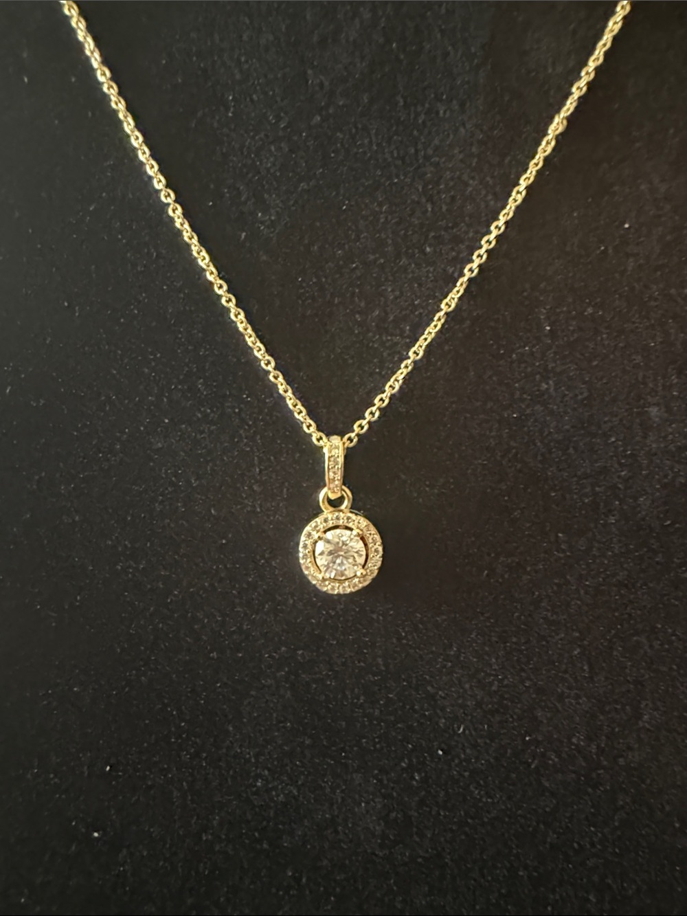 18K Gold plated over Sterling Silver Halo moissanite Pendant Necklace - Elegant